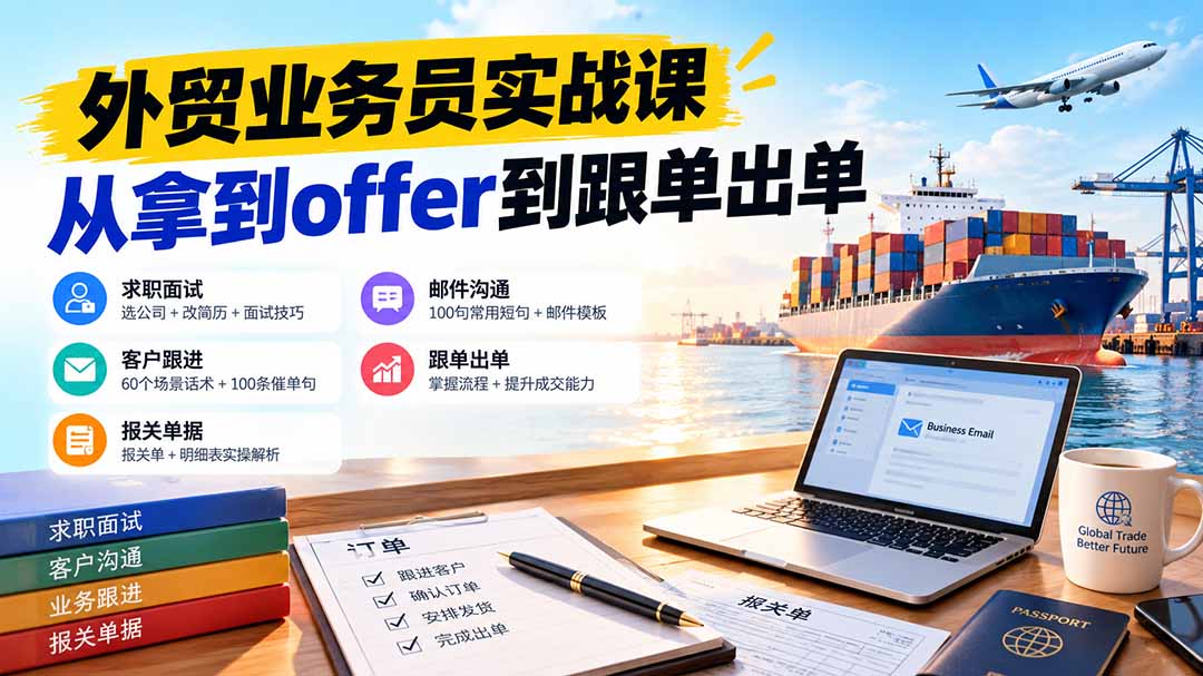 (20963期)外贸业务员从求职到出单实战课:教你筛选优质公司、优化简历、应对面试、客户跟进催单及出口报关操作篇-网赚副业网