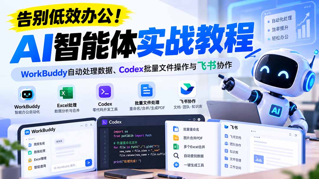 （21193期）【无水印】告别低效办公！《AI智能体实战教程》WorkBuddy自动处理数据、Codex批量文件操作与飞书协作-网赚副业网