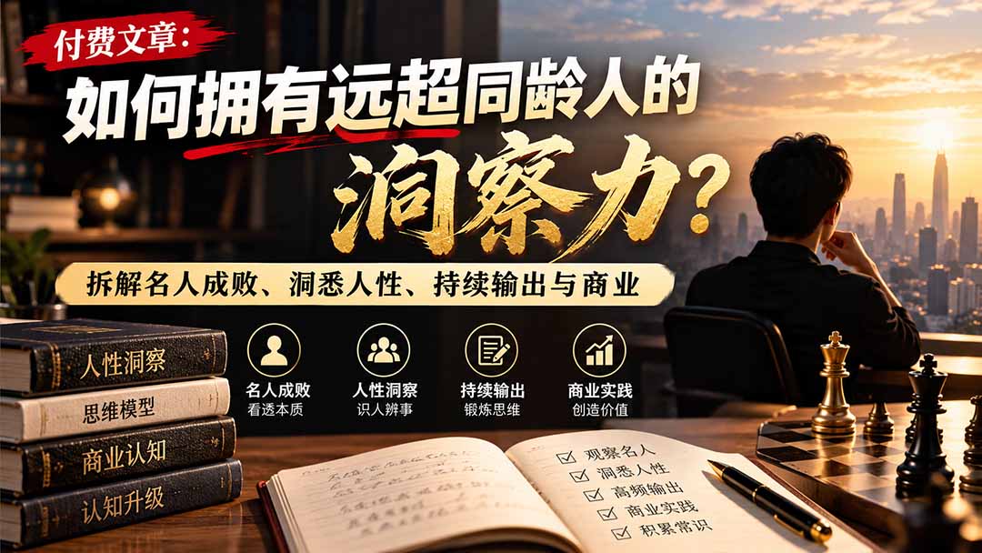 (21025期)付费文章:如何拥有远超同龄人的洞察力?拆解名人成败、洞悉人性、持续输出与商业实践-网赚副业网