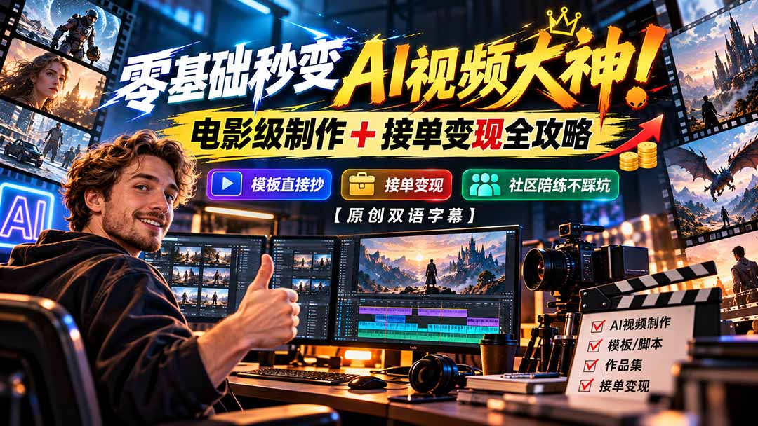 (20897期)零基础秒变AI视频大神!电影级制作 + 接单变现全攻略,模板直接抄,社区陪练不踩坑【原创双语字幕】插图1 (20897期)零基础秒变AI视频大神!电影级制作 + 接单变现全攻略,模板直接抄,社区陪练不踩坑【原创双语字幕】插图1
