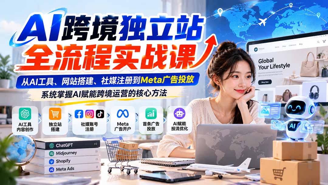 (21056期)AI跨境独立站全流程实战课:从AI工具、网站搭建、社媒注册到Meta广告投放,系统掌握AI赋能跨境运营的核心方法-网赚副业网