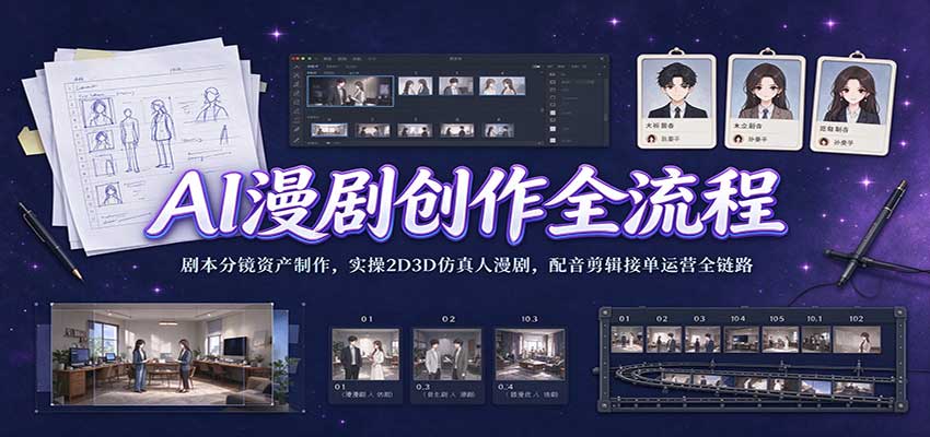 AI漫剧创作全流程:剧本分镜资产制作,实操2D3D仿真人漫剧,配音剪辑接单运营全链路-网赚副业网