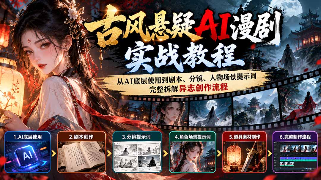 (20798期)古风悬疑AI漫剧实战教程:从AI底层使用到剧本、分镜、人物场景提示词,完整拆解异志创作流程插图1 (20798期)古风悬疑AI漫剧实战教程:从AI底层使用到剧本、分镜、人物场景提示词,完整拆解异志创作流程插图1