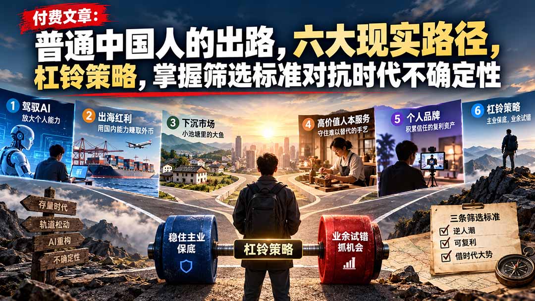 (21058期)付费文章:普通中国人的出路,六大现实路径,杠铃策略,掌握筛选标准对抗时代不确定性-网赚副业网