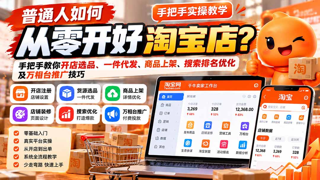 (21265期)普通人如何从零开好淘宝店?手把手教你开店选品、一件代发、商品上架、搜索排名优化及万相台推广技巧-网赚副业网