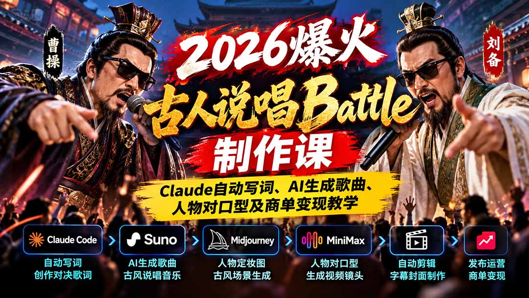 (21059期)2026爆火古人说唱Battle制作课:Claude自动写词、AI生成歌曲、人物对口型及商单变现教学-网赚副业网