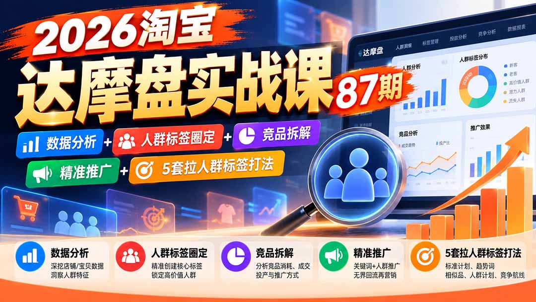 (20830期)2026淘宝达摩盘实战课87期:数据分析+人群标签圈定+竞品拆解+精准推广+5套拉人群标签打法-网赚副业网