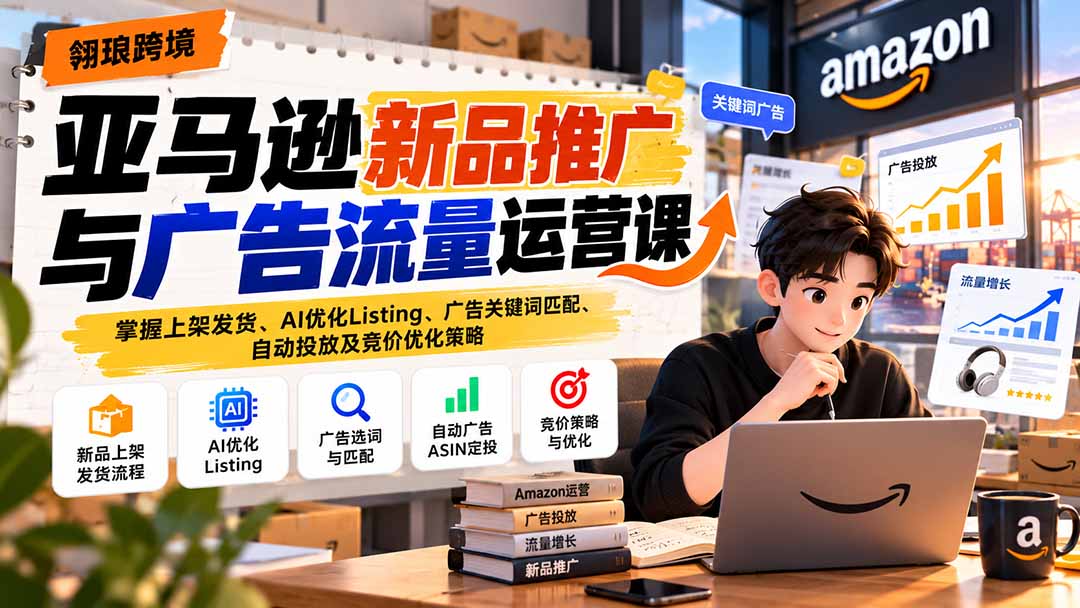 (21036期)亚马逊新品推广与广告流量运营课:掌握上架发货、AI优化Listing、广告关键词匹配、自动投放及竞价优化策略-网赚副业网