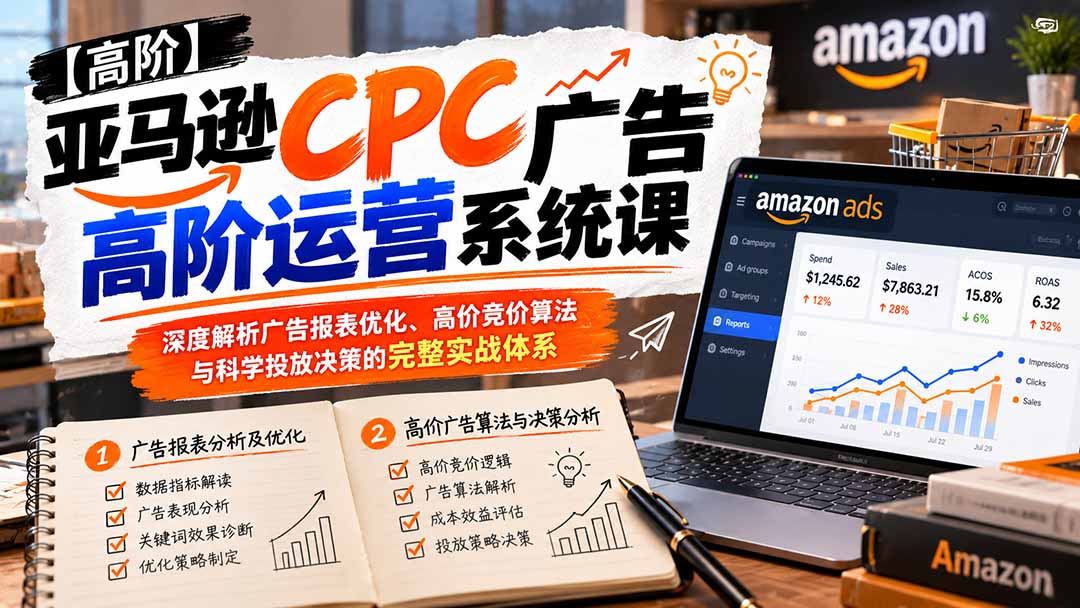 (20950期)亚马逊CPC广告高阶运营系统课:深度解析广告报表优化、高价竞价算法与科学投放决策的完整实战体系-网赚副业网