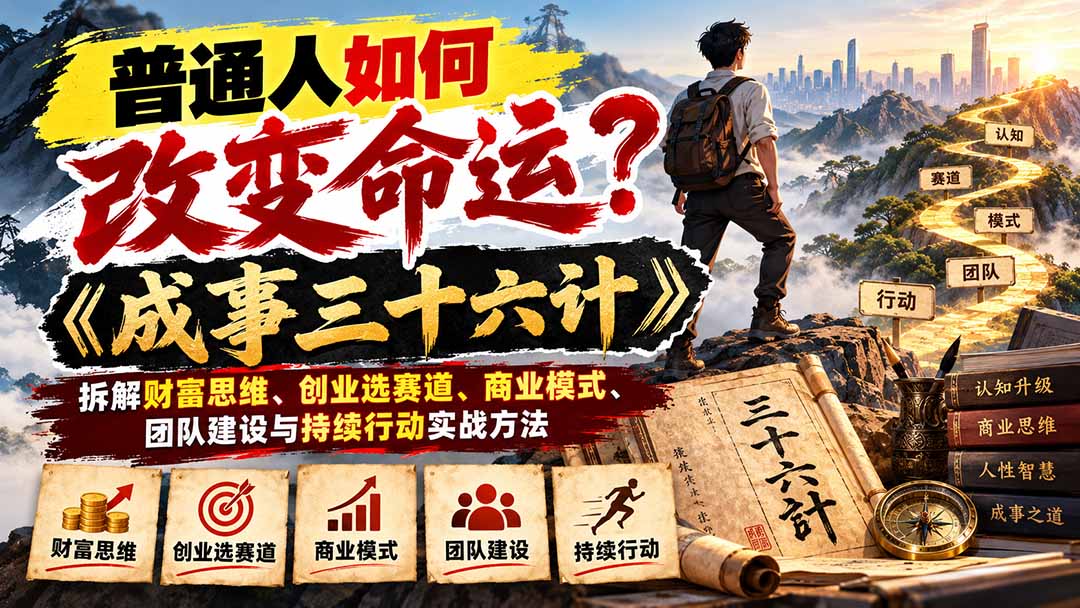 (21130期)普通人如何改变命运?《成事三十六计》拆解财富思维、创业选赛道、商业模式、团队建设与持续行动实战方法-网赚副业网