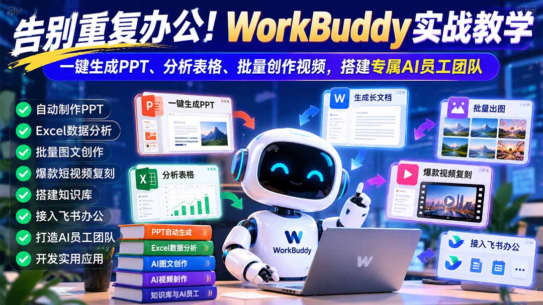 (21152期)告别重复办公!WorkBuddy实战教学:一键生成PPT、分析表格、批量创作视频,搭建专属AI员工团队-网赚副业网