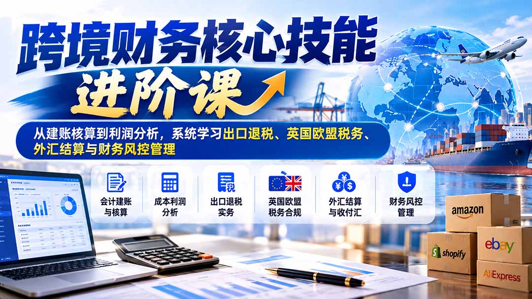 (21075期)跨境财务核心技能进阶课:从建账核算到利润分析,系统学习出口退税、英国欧盟税务、外汇结算与财务风控管理-网赚副业网
