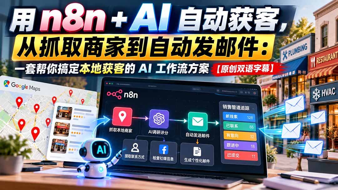 (21076期)用 n8n + AI 自动获客,从抓取商家到自动发邮件:一套帮你搞定本地获客的 AI 工作流方案【原创双语字幕】-网赚副业网