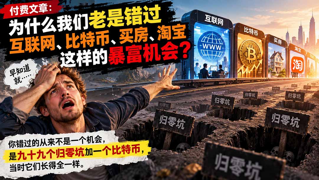 (20834期)付费文章:为什么我们老是错过互联网、比特币、买 房、淘宝这样的暴富机会?-网赚副业网