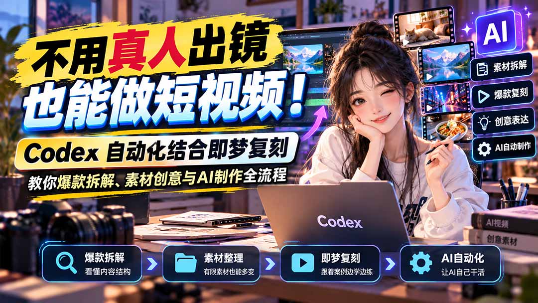 (20988期)不用真人出镜也能做短视频!Codex自动化结合即梦复刻,教你爆款拆解、素材创意与AI制作全流程-网赚副业网