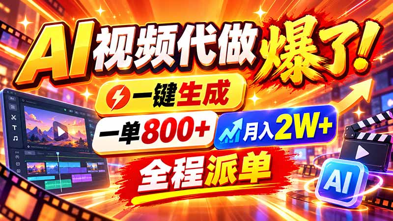 (21114期)2026年底新赛道,AI视频代做一单800+,小白可做,告别打工-网赚副业网