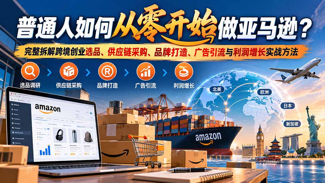 (20953期)普通人如何从零开始做亚马逊?完整拆解跨境创业选品、供应链采购、品牌打造、广告引流与利润增长实战方法-网赚副业网