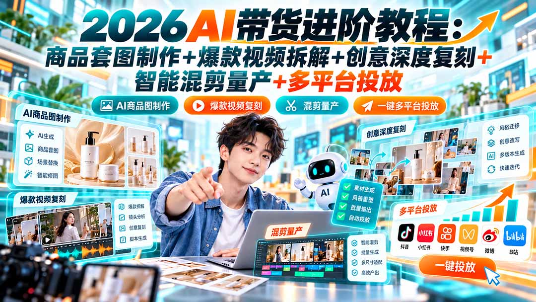 （20857期）2026AI带货进阶教程：商品套图制作+爆款视频拆解+创意深度复刻+智能混剪量产+多平台投放插图1