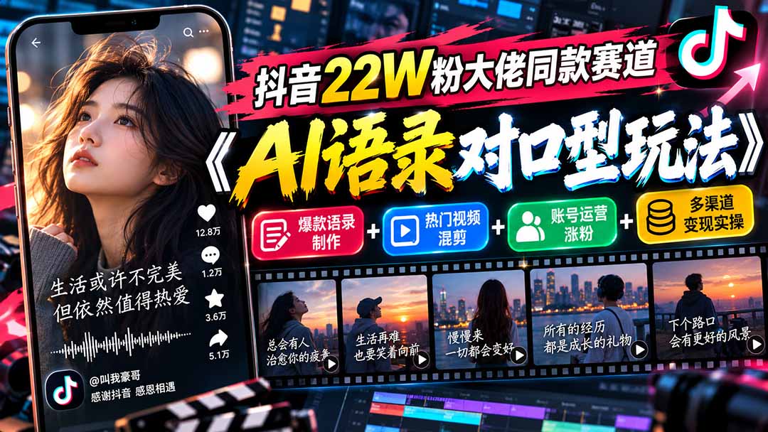 (20990期)抖音22W粉大佬同款赛道《AI语录对口型玩法》:爆款语录制作+热门视频混剪+账号运营涨粉+多渠道变现实操-网赚副业网