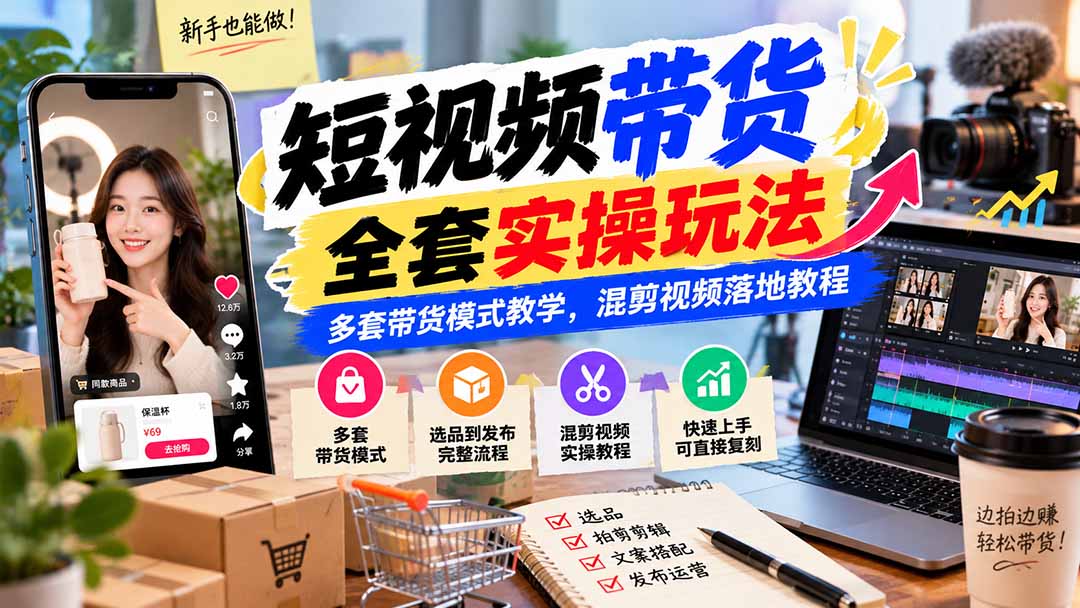 (20991期)【无水印】短视频带货全套实操玩法,多套带货模式教学,混剪视频落地教程-网赚副业网