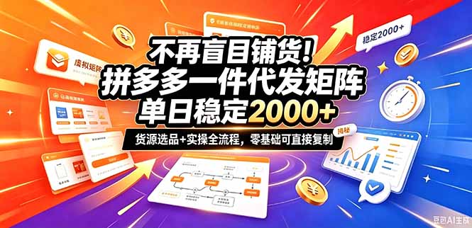 (20955期)不再盲目铺货!拼多多一件代发矩阵落地攻略,提供优质货源店铺运营全流程,零基础可直接复制-网赚副业网