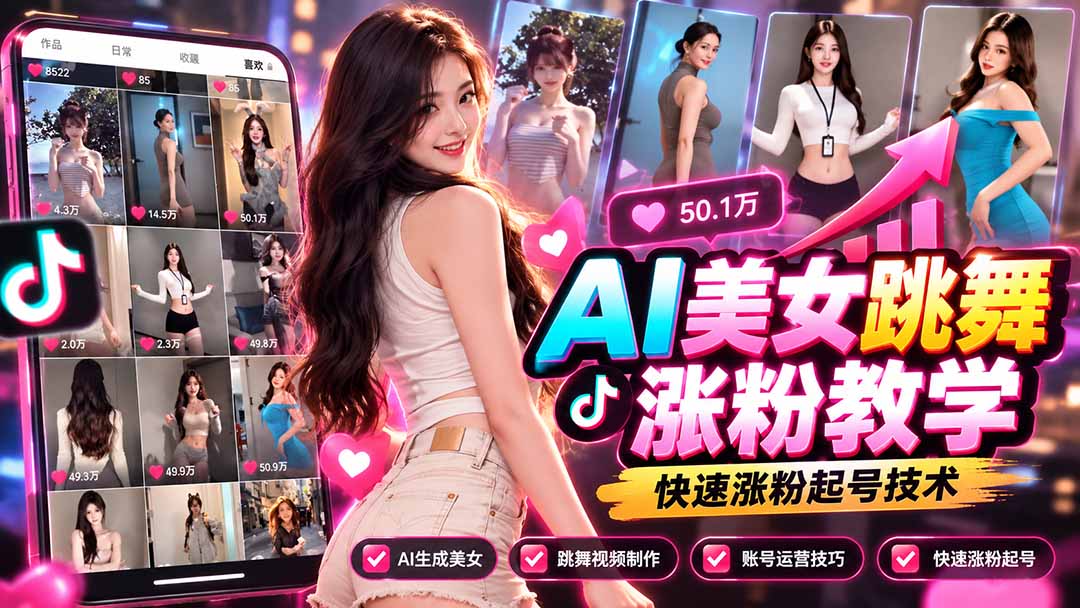 （21256期）AI美女跳舞涨粉教学，AI生成美女，跳舞视频制作，账号运营与快速起号涨粉-网赚副业网