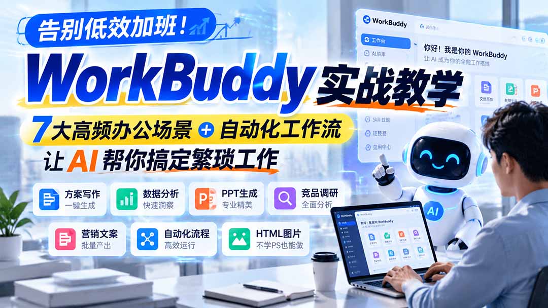 (21115期)告别低效加班!WorkBuddy实战教学,7大高频办公场景+自动化工作流,让AI帮你搞定繁琐工作-网赚副业网