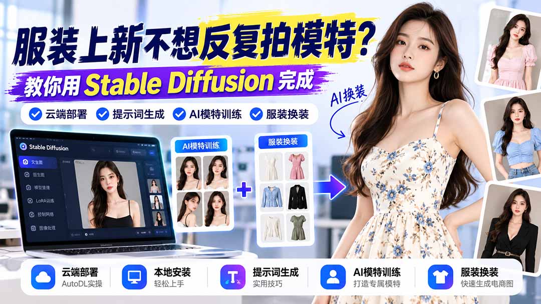(21099期)服装上新不想反复拍模特?教你用Stable Diffusion完成云端部署、提示词生成、AI模特训练与换装-网赚副业网