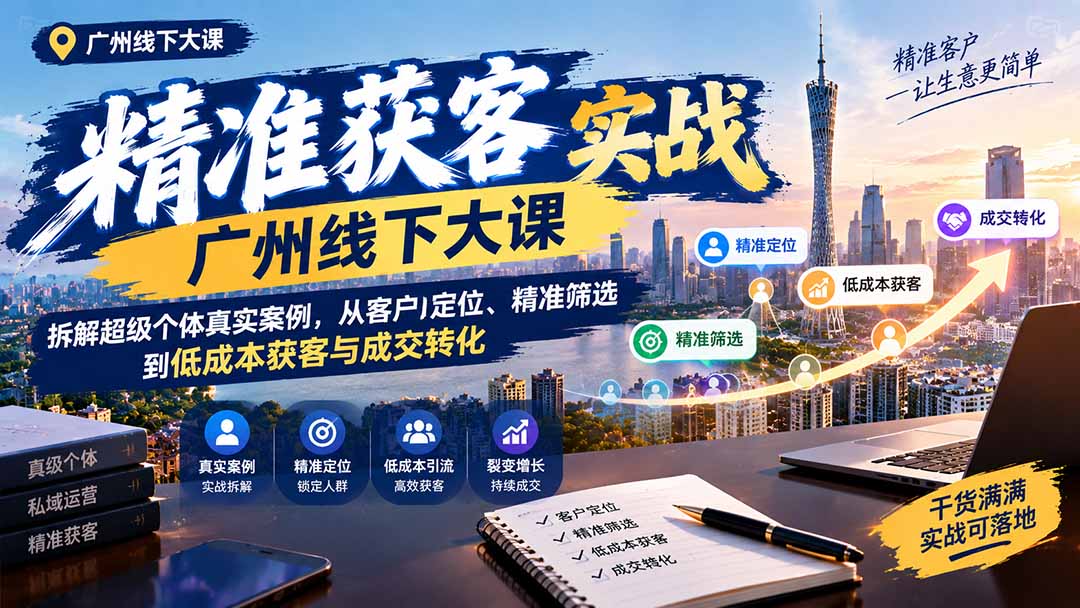 (20820期)精准获客实战广州线下大课:拆解超级个体真实案例,从客户定位、精准筛选到低成本获客与成交转化插图1 (20820期)精准获客实战广州线下大课:拆解超级个体真实案例,从客户定位、精准筛选到低成本获客与成交转化插图1