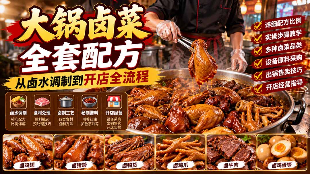 (21232期)大锅卤菜全套配方,从卤水调制到开店全流程,感觉学会了去摆摊也不错-网赚副业网