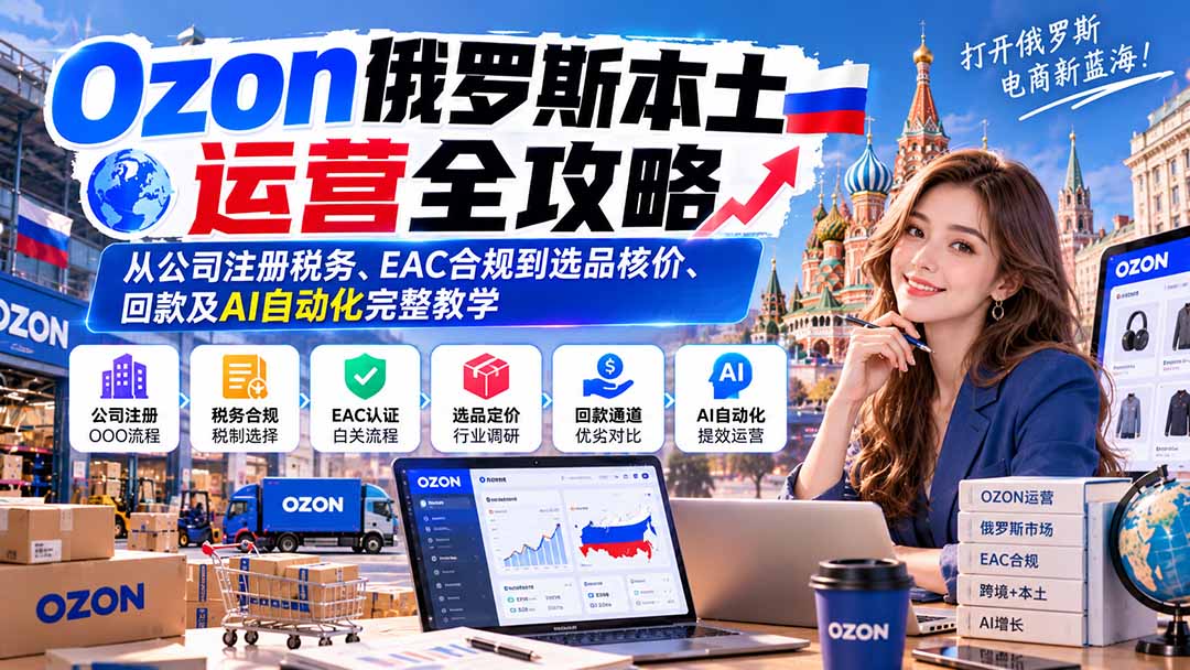 (20851期)Ozon俄罗斯本土运营全攻略:从公司注册税务、EAC合规到选品核价、回款及AI自动化完整教学-网赚副业网