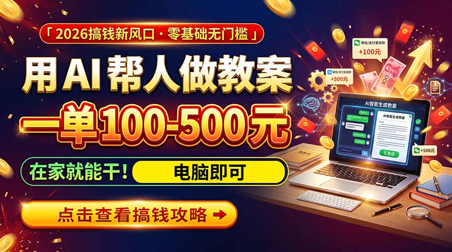 (20859期)AI教育爆火,用AI做单,一单一结,月搞2W+,附免费派单资源+免费工具!-网赚副业网