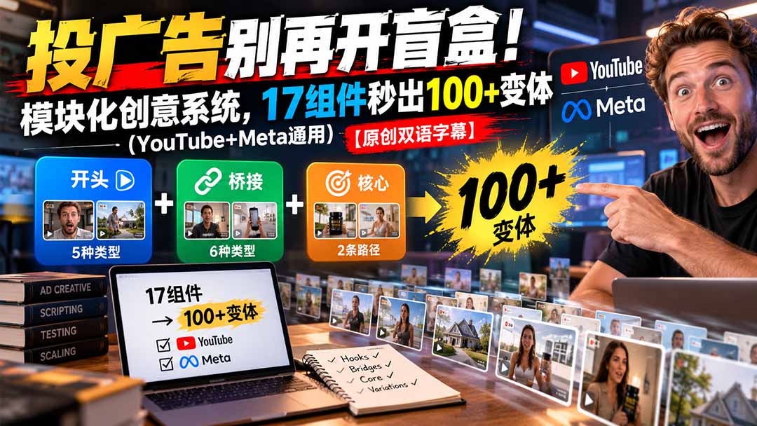 (20840期)投广告别再开盲盒!模块化创意系统,17组件秒出100+变体(YouTube+Meta通用)【原创双语字幕】插图1 (20840期)投广告别再开盲盒!模块化创意系统,17组件秒出100+变体(YouTube+Meta通用)【原创双语字幕】插图1