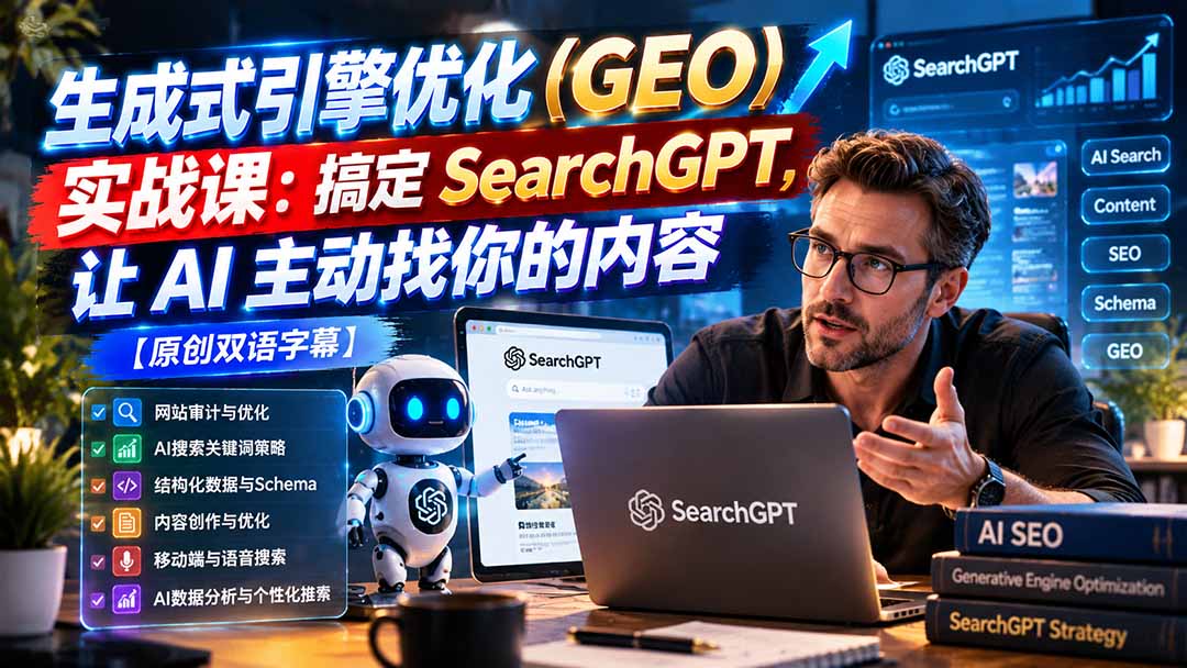(21116期)生成式引擎优化(GEO)实战课:搞定 SearchGPT,让 AI 主动找你的内容【原创双语字幕】-网赚副业网