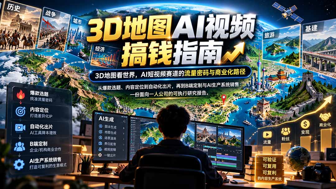 (21181期)3D地图AI视频搞钱指南,3D地图看世界,AI短视频赛道的流量密码与商业化路径【文档】-网赚副业网