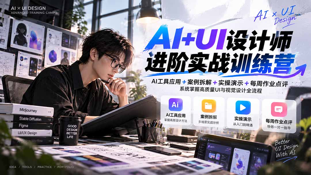 (20905期)【无水印】AI+UI设计师进阶训练营-第4期:AI工具应用+案例拆解+实操演示+作业点评,掌握高质量UI与视觉设计全流程-网赚副业网