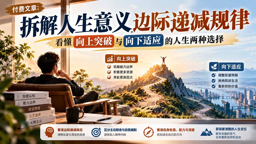 （21233期）付费文章：拆解人生意义边际递减规律，看懂向上突破与向下适应的人生两种选择-网赚副业网