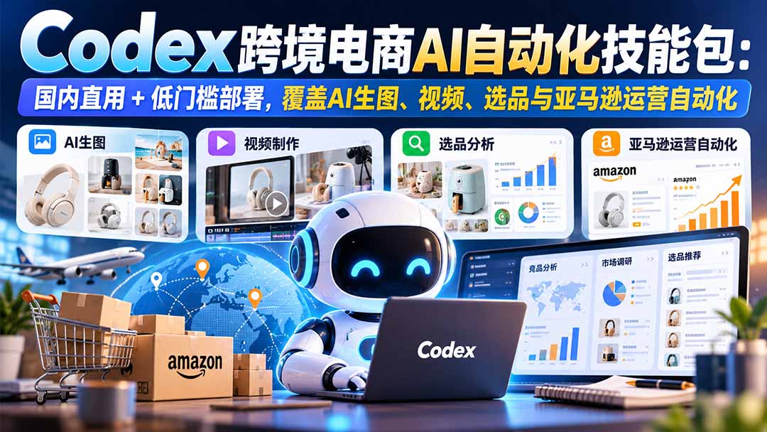 (20752期)【无水印】Codex跨境电商AI自动化技能包:国内直用+低门槛部署,覆盖AI生图、视频、选品与亚马逊运营自动化-网赚副业网