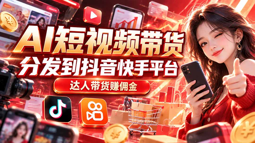 (20754期)【AI短视频带货】分发到抖音快手平台,达人带货赚佣金-网赚副业网