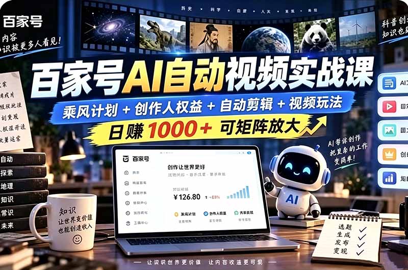 (21204期)百家号自动矩阵玩法,长期可以做的项目,日入1k+,真正的睡后收入-网赚副业网