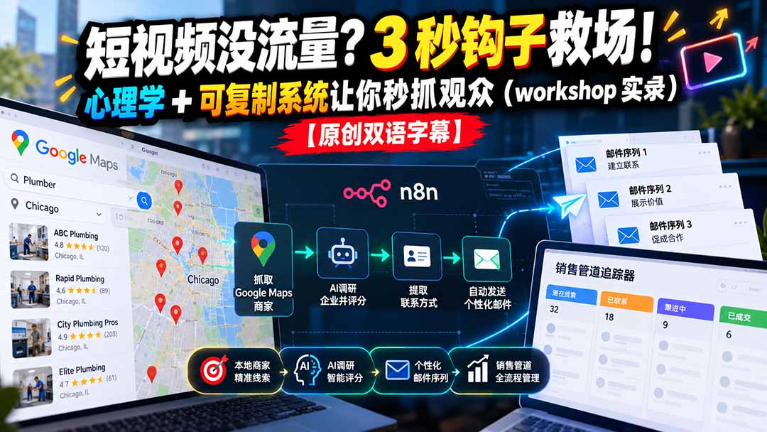 （21043期）短视频没流量？3 秒钩子救场！心理学 + 可复制系统让你秒抓观众（workshop 实录）【原创双语字幕】-网赚副业网