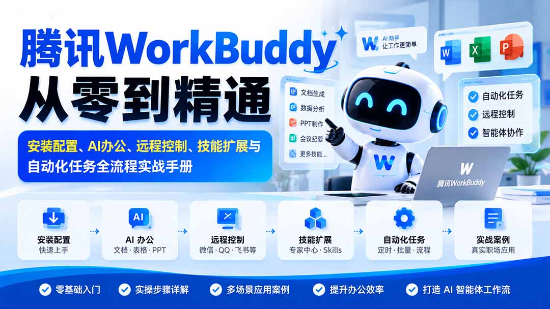 （20977期）腾讯WorkBuddy从零到精通：安装配置、AI办公、远程控制、技能扩展与自动化任务全流程实战手册-网赚副业网