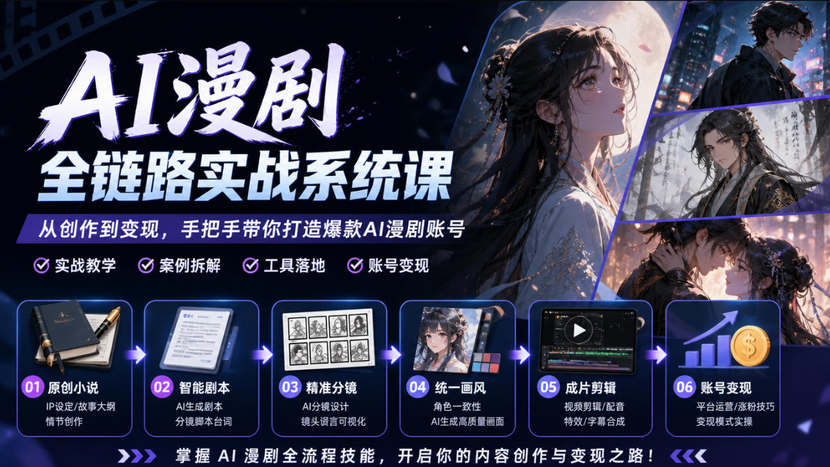 AI漫剧全链路实战系统课|原创小说、智能剧本、精准分镜、统一画风、成片剪辑、账号变现实操教学-网赚副业网