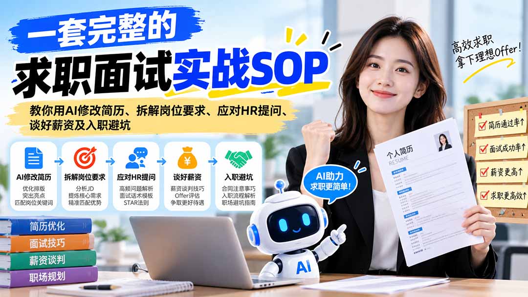 (21259期)一套完整的求职面试实战SOP:教你用AI修改简历、拆解岗位要求、应对HR提问、谈好薪资及入职避坑-网赚副业网