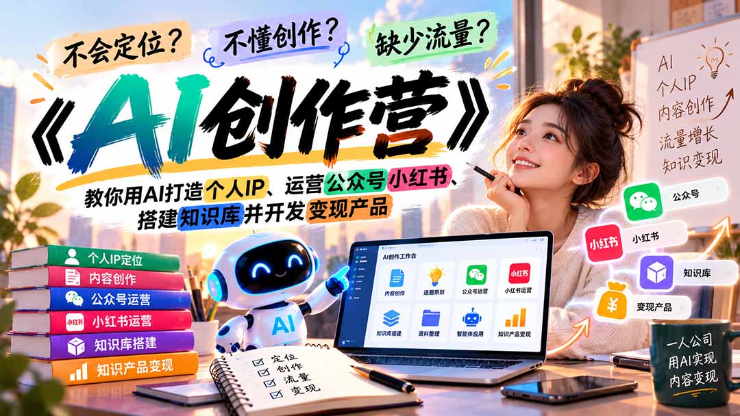 (21088期)不会定位、不懂创作、缺少流量?《AI创作营》教你用AI打造个人IP、运营公众号小红书、搭建知识库并开发变现产品-网赚副业网