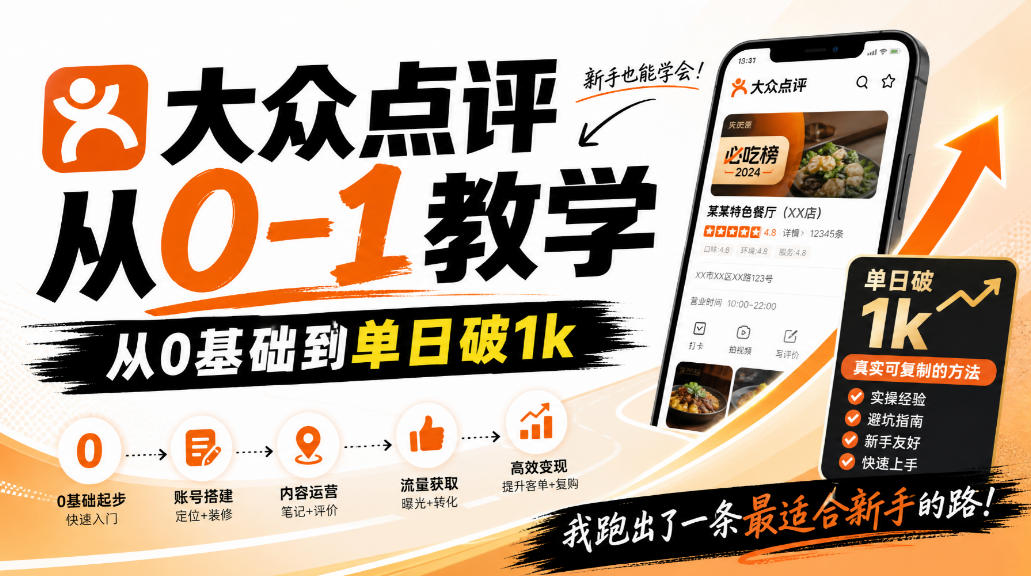 大众点评分成从0-1教学,从0基础到单日破1k,我跑出了一条最适合新手的路-网赚副业网
