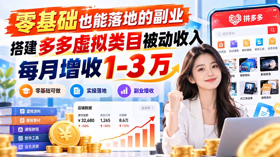(20870期)零基础也能落地的副业,搭建多多虚拟类目被动收入,每月增收 1-3 万-网赚副业网