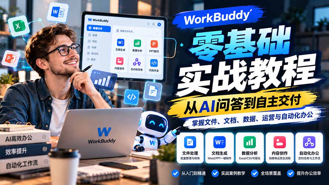 (20827期)WorkBuddy零基础实战教程:从AI问答到自主交付,掌握文件、文档、数据、运营与自动化办公-网赚副业网