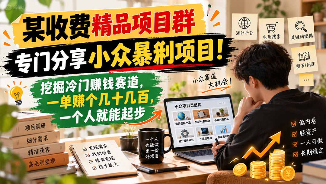 (21185期)某收费精品项目群,专门分享小众暴俐项目!挖掘冷门赚钱赛道,一单赚个几十几百,一个人就能起步-网赚副业网