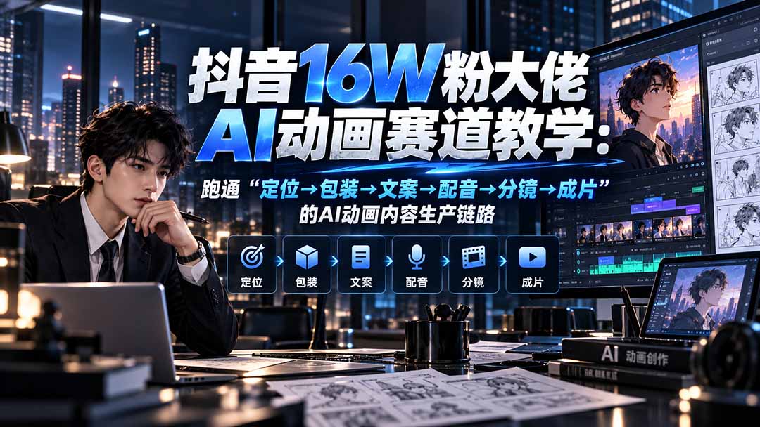 (20791期)抖音16W粉大佬规则门禁AI动画赛道教学:跑通“定位→包装→文案→配音→分镜→成片”的AI动画内容生产链路-网赚副业网
